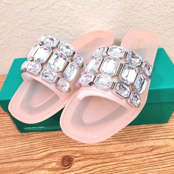 Lauren Lorraine "Jade" Womens Size 10 Jeweled Slide Sandals Jelly Shoes NUDE NIB - Picture 1 of 5